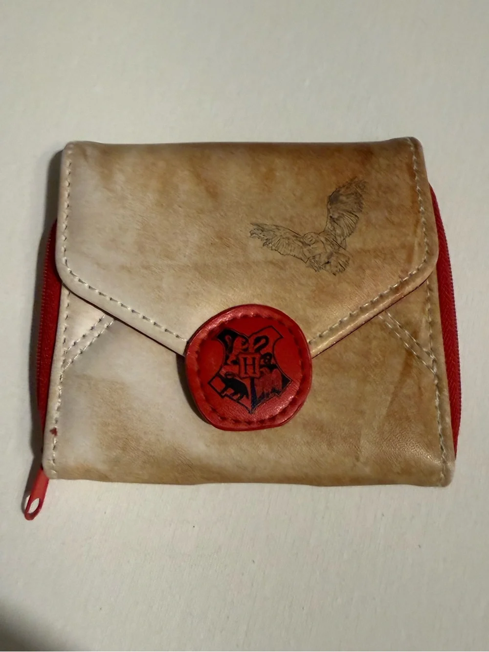 Harry Potter Theme Women's or Men Compact Wallet in Tan with Red Accents